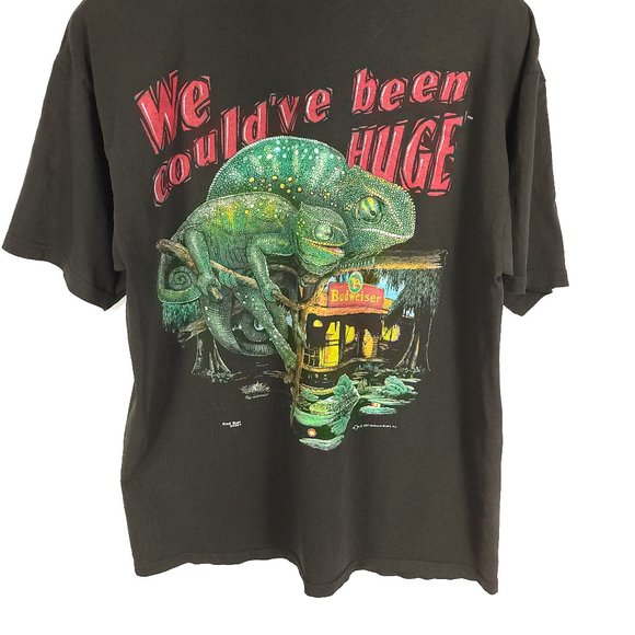 Vtg Budweiser Lizards Gildan Graphic T-Shirt Large Black Distressed DRY ROT - Picture 7 of 12